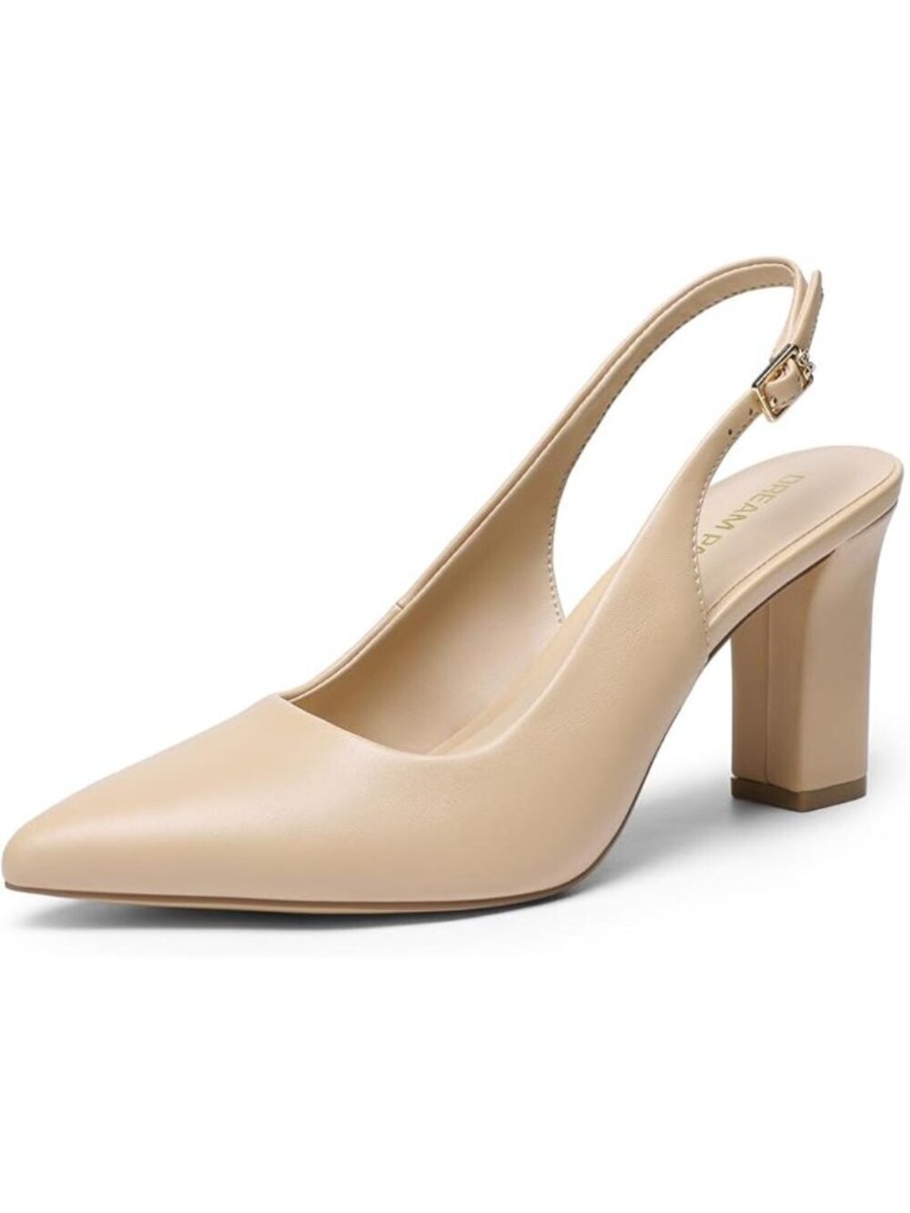 Women's Nude Slingback Chunky Block Heels Pointed Toe Closed Toe Pumps Shoes